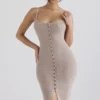 Teva Beige Kaschmir-Strick-Midi-Kleid Teva Beige Kaschmir-Strick-Midi-Kleid