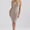 Teva Beige Kaschmir-Strick-Midi-Kleid Teva Beige Kaschmir-Strick-Midi-Kleid