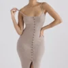 Teva Beige Kaschmir-Strick-Midi-Kleid Teva Beige Kaschmir-Strick-Midi-Kleid