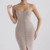 Teva Beige Kaschmir-Strick-Midi-Kleid Teva Beige Kaschmir-Strick-Midi-Kleid