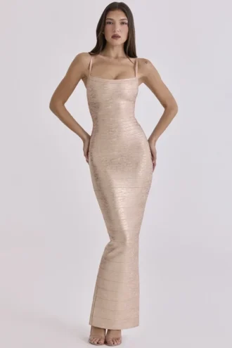 The Body Champagnerfarbenes Bandage-Maxikleid – Limited Edition