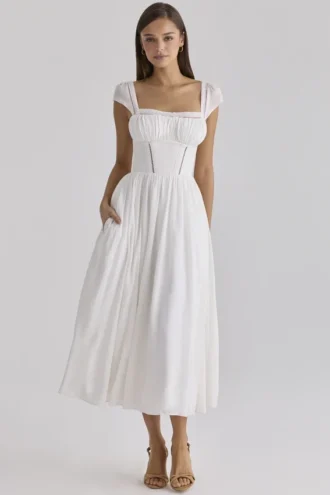 Thea Weißes Voile-Maxikleid mit Broderie Anglaise