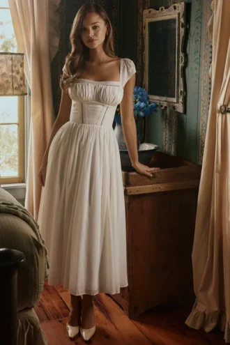 Thea Weißes Voile-Maxikleid mit Broderie Anglaise