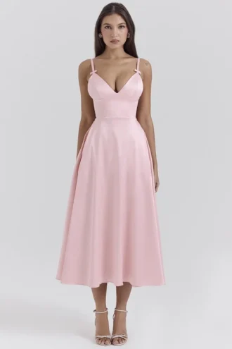 Tiffany Parisian Pink Satin A-Linien-Midi-Kleid Tiffany Parisian Pink Satin A-Linien-Midi-Kleid