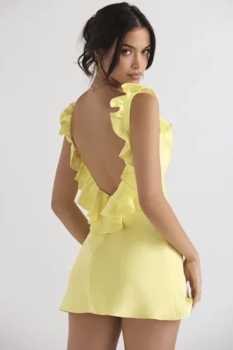 Tink Buttercup Satin-Rüschen-Minikleid