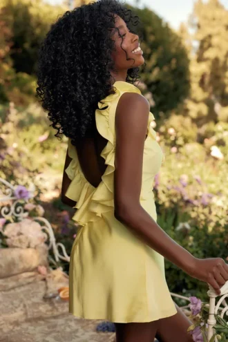 Tink Buttercup Satin-Rüschen-Minikleid