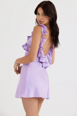 Tink Orchid Satin-Mini-Kleid mit Rüschen