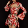 Toira Rose Print Drapiertes Korsetts-Kleid Toira Rose Print Drapiertes Korsetts-Kleid
