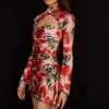 Toira Rose Print Drapiertes Korsetts-Kleid Toira Rose Print Drapiertes Korsetts-Kleid