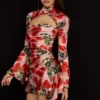 Toira Rose Print Drapiertes Korsetts-Kleid Toira Rose Print Drapiertes Korsetts-Kleid