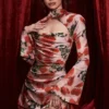 Toira Rose Print Drapiertes Korsetts-Kleid Toira Rose Print Drapiertes Korsetts-Kleid