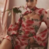 Toira Rose Print Drapiertes Korsetts-Kleid Toira Rose Print Drapiertes Korsetts-Kleid
