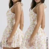 Valentia Mini-Halter-Kleider aus Baumwolle mit „Ivory Meadow“-Print Valentia Mini-Halter-Kleider aus Baumwolle mit „Ivory Meadow“-Print