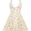 Valentia Mini-Halter-Kleider aus Baumwolle mit „Ivory Meadow“-Print Valentia Mini-Halter-Kleider aus Baumwolle mit „Ivory Meadow“-Print