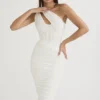 Valentina Elfenbeinfarbenes Midi-Kleid mit asymmetrischem Ausschnitt Valentina Elfenbeinfarbenes Midi-Kleid mit asymmetrischem Ausschnitt