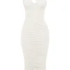 Valentina Elfenbeinfarbenes Midi-Kleid mit asymmetrischem Ausschnitt Valentina Elfenbeinfarbenes Midi-Kleid mit asymmetrischem Ausschnitt