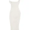 Valentina Elfenbeinfarbenes Midi-Kleid mit asymmetrischem Ausschnitt Valentina Elfenbeinfarbenes Midi-Kleid mit asymmetrischem Ausschnitt