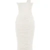 Valentina Elfenbeinfarbenes Midi-Kleid mit asymmetrischem Ausschnitt Valentina Elfenbeinfarbenes Midi-Kleid mit asymmetrischem Ausschnitt