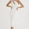 Valentina Elfenbeinfarbenes Midi-Kleid mit asymmetrischem Ausschnitt Valentina Elfenbeinfarbenes Midi-Kleid mit asymmetrischem Ausschnitt