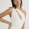 Valentina Elfenbeinfarbenes Midi-Kleid mit asymmetrischem Ausschnitt Valentina Elfenbeinfarbenes Midi-Kleid mit asymmetrischem Ausschnitt