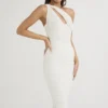 Valentina Elfenbeinfarbenes Midi-Kleid mit asymmetrischem Ausschnitt Valentina Elfenbeinfarbenes Midi-Kleid mit asymmetrischem Ausschnitt