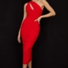 Valentina Scarlet Midi-Kleid mit asymmetrischem Ausschnitt Valentina Scarlet Midi-Kleid mit asymmetrischem Ausschnitt