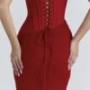 Valerie – Rotes, trägerloses Maxikleid aus Satin und Spitze Valerie – Rotes, trägerloses Maxikleid aus Satin und Spitze