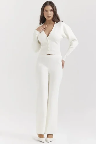Vanna Off-White-Baumwoll-Strick-Hose