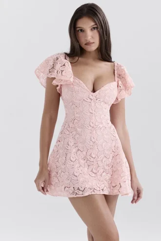 Verity Perfectly Pink Mini-Kleid aus Blumen-Spitze