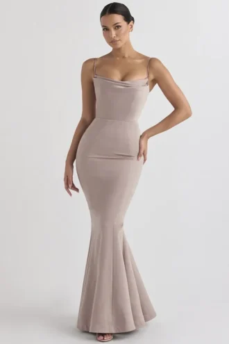 Violette Mushroom Satin Fishtail-Abendkleid