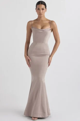 Violette Mushroom Satin Fishtail-Abendkleid