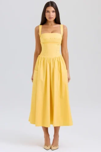 Vivien Apricot Baumwoll-Midi-Sommerkleid