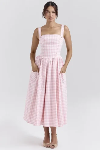Vivien Strawberry Shortcake Gingham Midi-Sommerkleid
