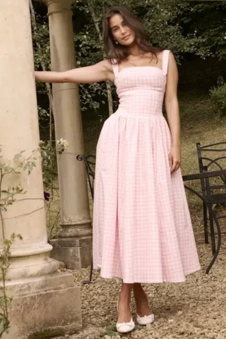 Vivien Strawberry Shortcake Gingham Midi-Sommerkleid