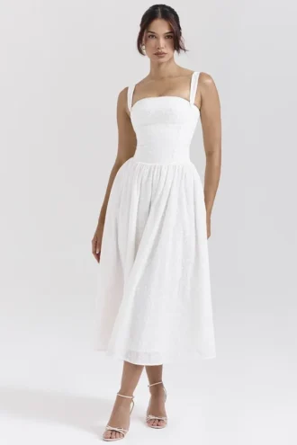 Vivien Weißes Midi-Sommerkleid mit Broderie Anglaise