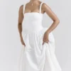 Vivien Weißes Midi-Sommerkleid mit Broderie Anglaise Vivien Weißes Midi-Sommerkleid mit Broderie Anglaise