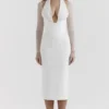 Weißes Midi-Kleid „Yasmin“ mit tiefem Ausschnitt Weißes Midi-Kleid „Yasmin“ mit tiefem Ausschnitt