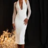 Weißes Midi-Kleid „Yasmin“ mit tiefem Ausschnitt Weißes Midi-Kleid „Yasmin“ mit tiefem Ausschnitt