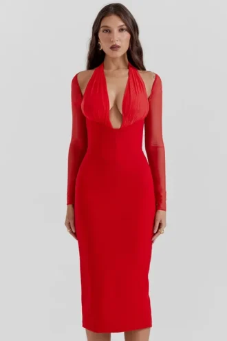 Yasmin Scarlet Plunge Midi-Kleid