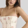 Ysabella Cremefarbenes Sommerkleid aus Stretch-Baumwolle mit Rosenprint Ysabella Cremefarbenes Sommerkleid aus Stretch-Baumwolle mit Rosenprint