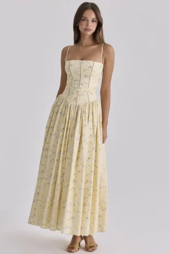 Ysabella Midi-Sommerkleid aus Baumwolle mit Blumen- und Zitronenprint
