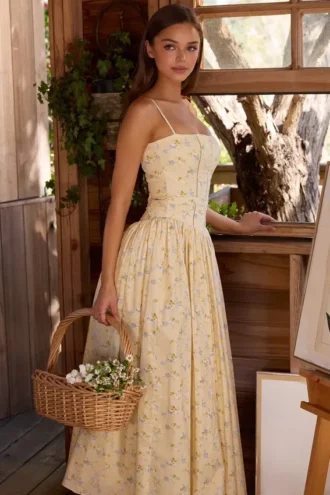 Ysabella Midi-Sommerkleid aus Baumwolle mit Blumen- und Zitronenprint