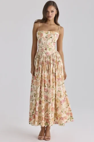 Ysabella Midi-Sommerkleid aus Baumwolle mit Warm-Rose-Print