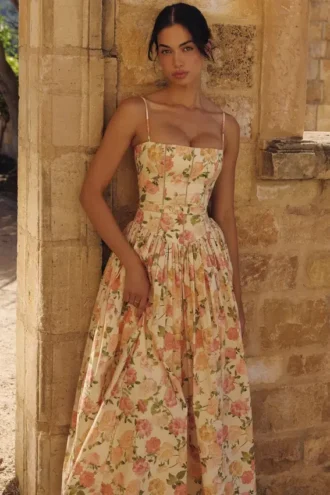 Ysabella Midi-Sommerkleid aus Baumwolle mit Warm-Rose-Print