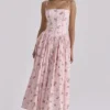 Ysabella Rosa Vintage-Rosenmuster Baumwoll-Midi-Sommerkleid Ysabella Rosa Vintage-Rosenmuster Baumwoll-Midi-Sommerkleid