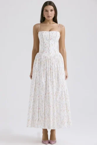Ysabella Weißes Baumwoll-Sommerkleid mit Blumenprint