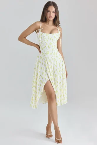 Yvette Midi-Kleid aus Georgette mit Zitronen-Blumenprint