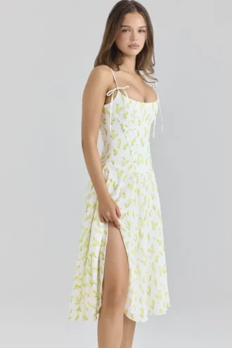 Yvette Midi-Kleid aus Georgette mit Zitronen-Blumenprint