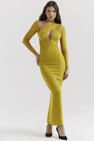 Zahra Chartreuse Plunge-Maxikleid Zahra Chartreuse Plunge-Maxikleid