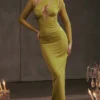 Zahra Chartreuse Plunge-Maxikleid Zahra Chartreuse Plunge-Maxikleid